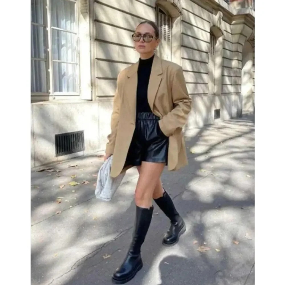 Womens Beige Blazer Jacket - Classic Tailored Coat